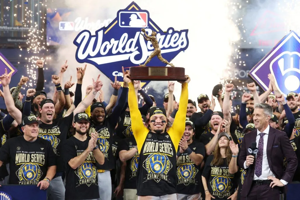 Image accompanying reporting about Brewers bring World Series title to MLB's smallest market